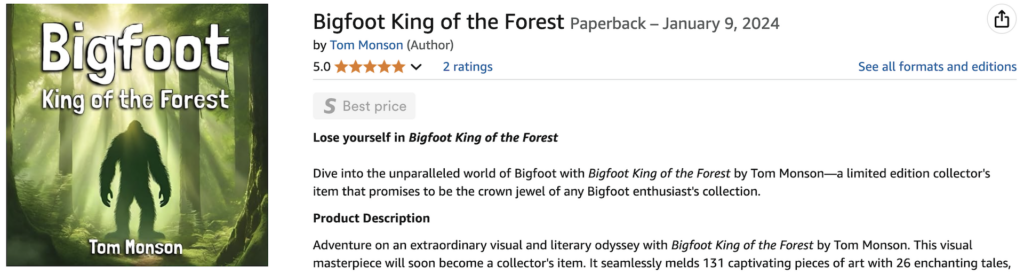 Books by Tom Monson Bigfoot King of the Forest