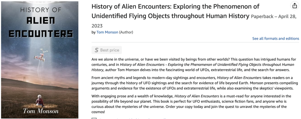 Books by Tom Monson History of Alien Encounters: Exploring the Phenomenon of Unidentified Flying Objects throughout Human History