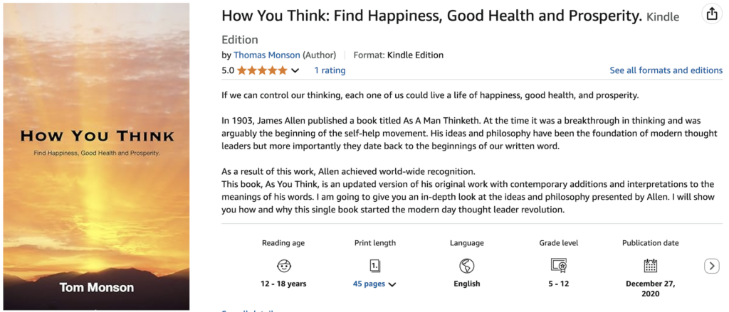 Books by Tom Monson How You Think: Find Happiness, Good Health and Prosperity