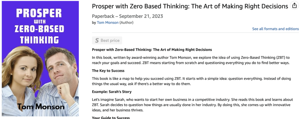 Books by Tom Monson Prosper with Zero Based Thinking: The Art of Making Right Decisions