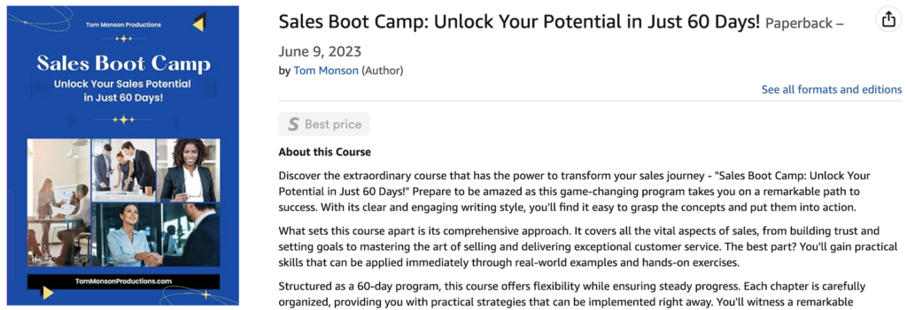 Books by Tom Monson Sales Boot Camp: Unlock Your Potential in Just 60 Days!