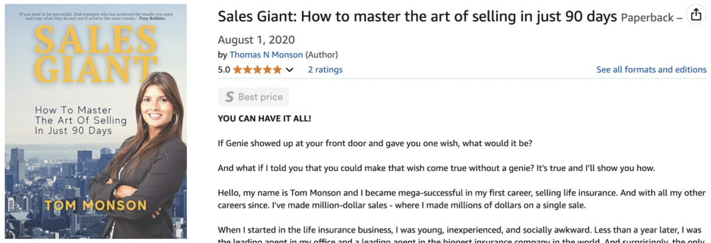 Books by Tom Monson Sales Giant, How to Master the Art of Sales in 90 Days