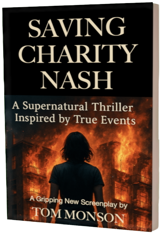 Saving Charity Nash book cover. A woman's shadow stands in front of a burning apartment building.