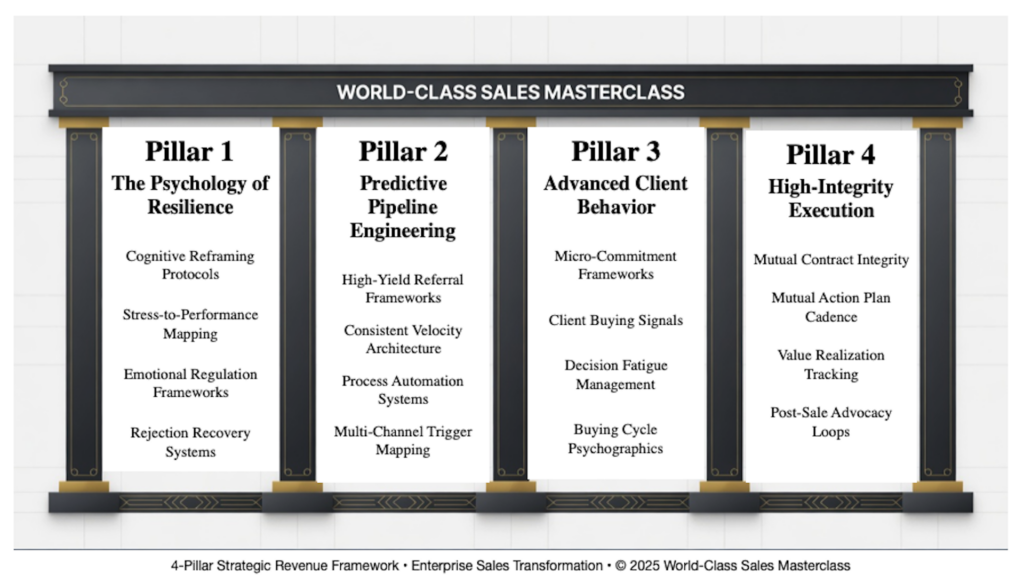 World-Class Sales Masterclass 4-pillar high-integrity sales training matrix.