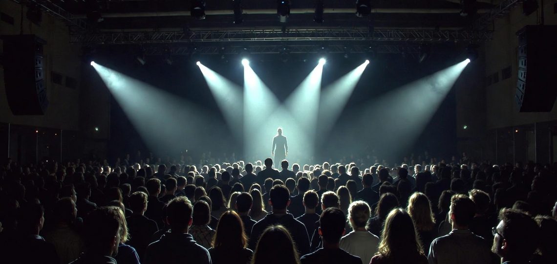 You Don't Need a Guru featured image. An unidentifiable figure stands in the spotlight before a huge crowd of mesmerized individuals.
